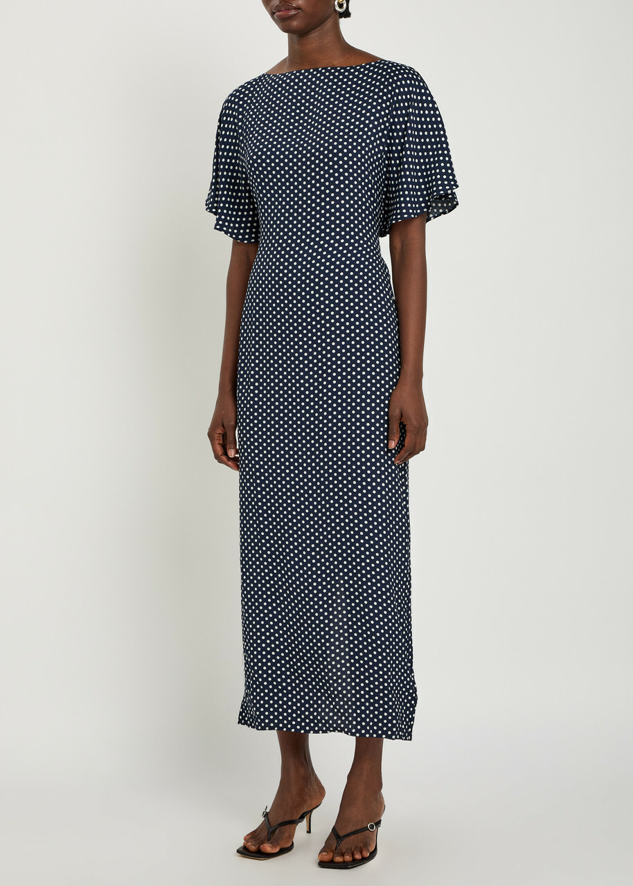 Reformation Maeva Polka-dot Woven Midi Dress Black And White
