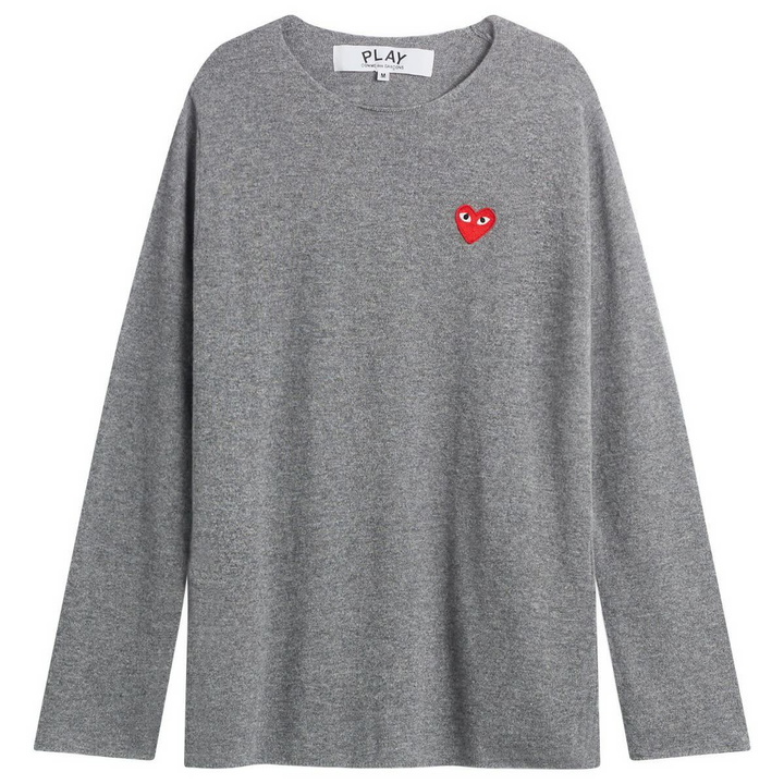 Photo: Comme des Garçons Play U Sweater Red Emblem Knit in Mid Grey