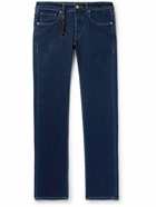 Incotex - Leather-Trimmed Straight-Leg Jeans - Blue