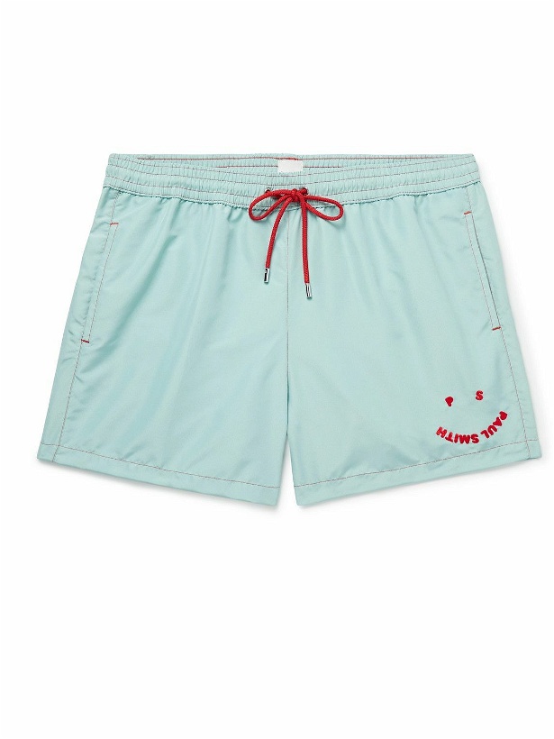 Photo: Paul Smith - Slim-Fit Short-Length Embroidered Recycled Swim Shorts - Blue