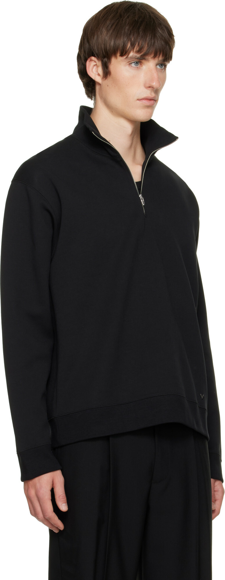Valentino Black Cotton Quarter-Zip 'V' Badge Sweatshirt Valentino