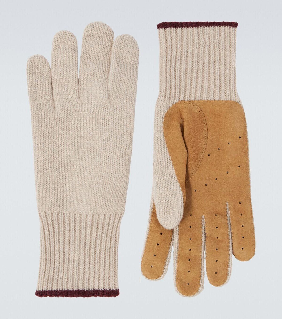Brunello Cucinelli Leather-trimmed cashmere gloves