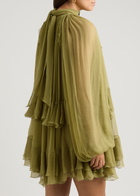 Chloe Ruffled Silk-georgette Mini Dress Green Olive
