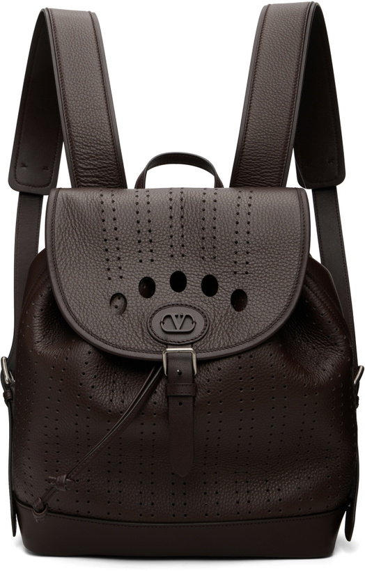 Photo: Valentino Garavani Brown Antibes Perforated Leather Backpack