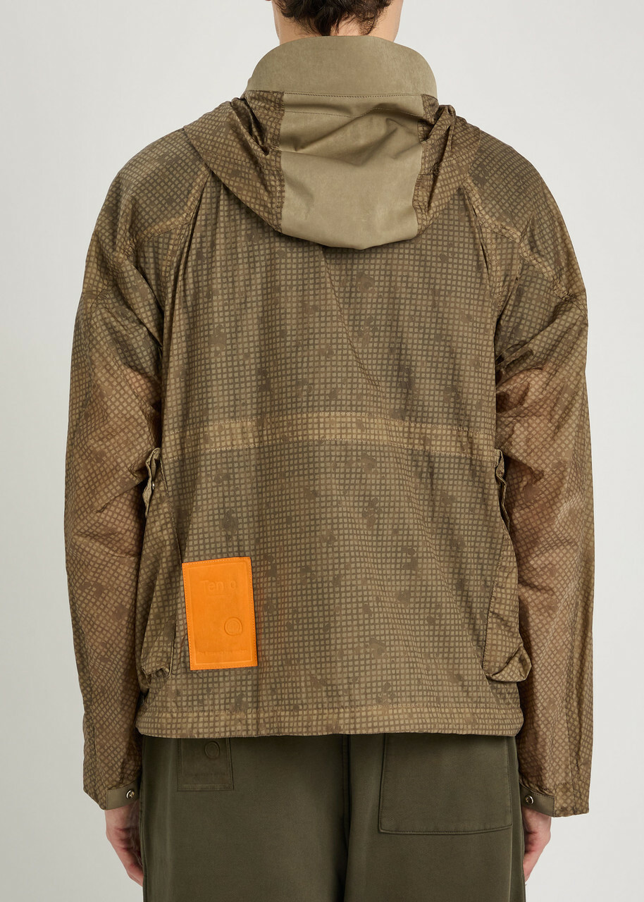 Ten C Skye Checked Hooded Shell Jacket Brown