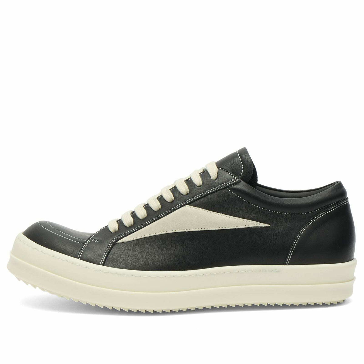Rick Owens Men's Leather Vintage Sneaks in Black/Milk/Milk