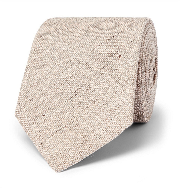 Photo: Kingsman - Drake's 8cm Mélange Linen and Silk-Blend Tie - Beige