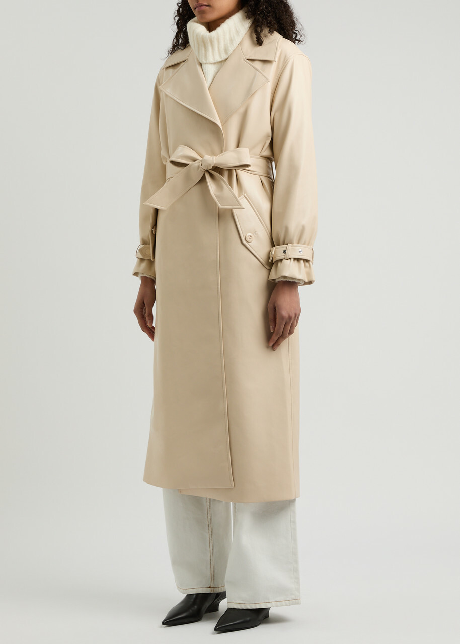 Alice + Olivia Sullivan Belted Faux Leather Trench Coat Cream