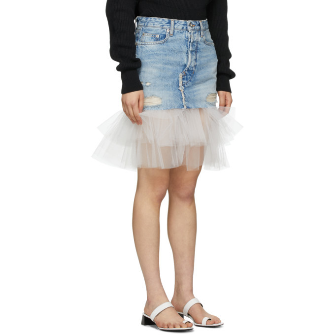 Unravel Blue Denim Tulle Distressed Miniskirt