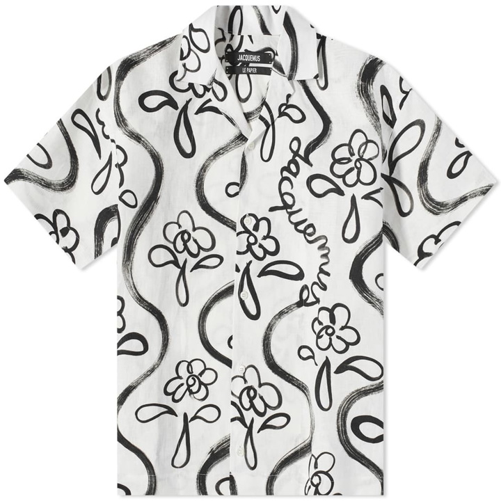 Photo: Jacquemus Men's Flower Logo Vacation Shirt in White/Black