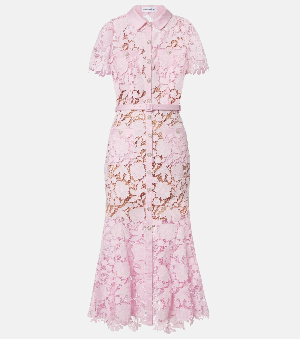 Self-Portrait Belted lace shirt dress