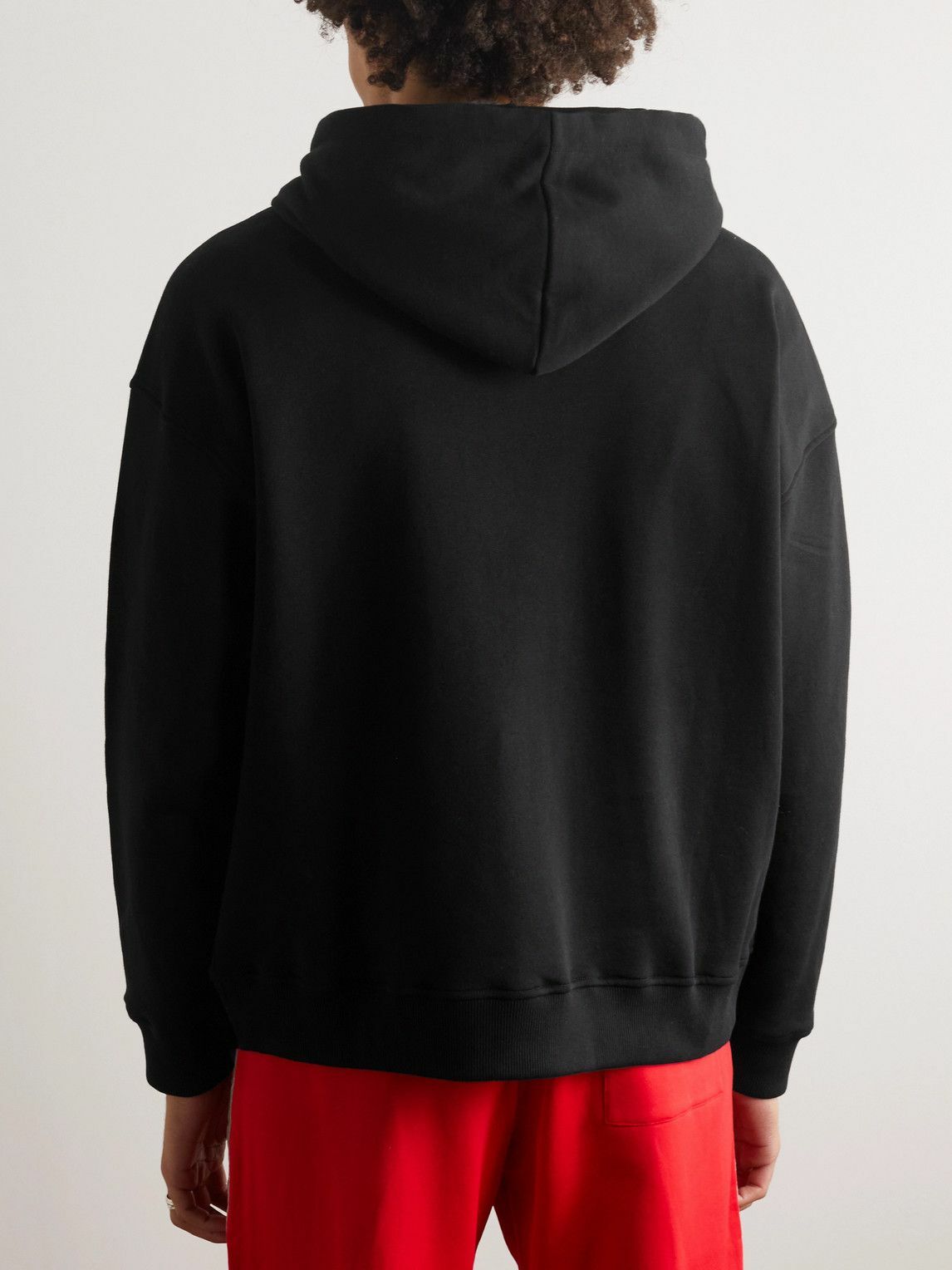 Valentino - Logo-Embroidered Cotton-Jersey Hoodie - Black