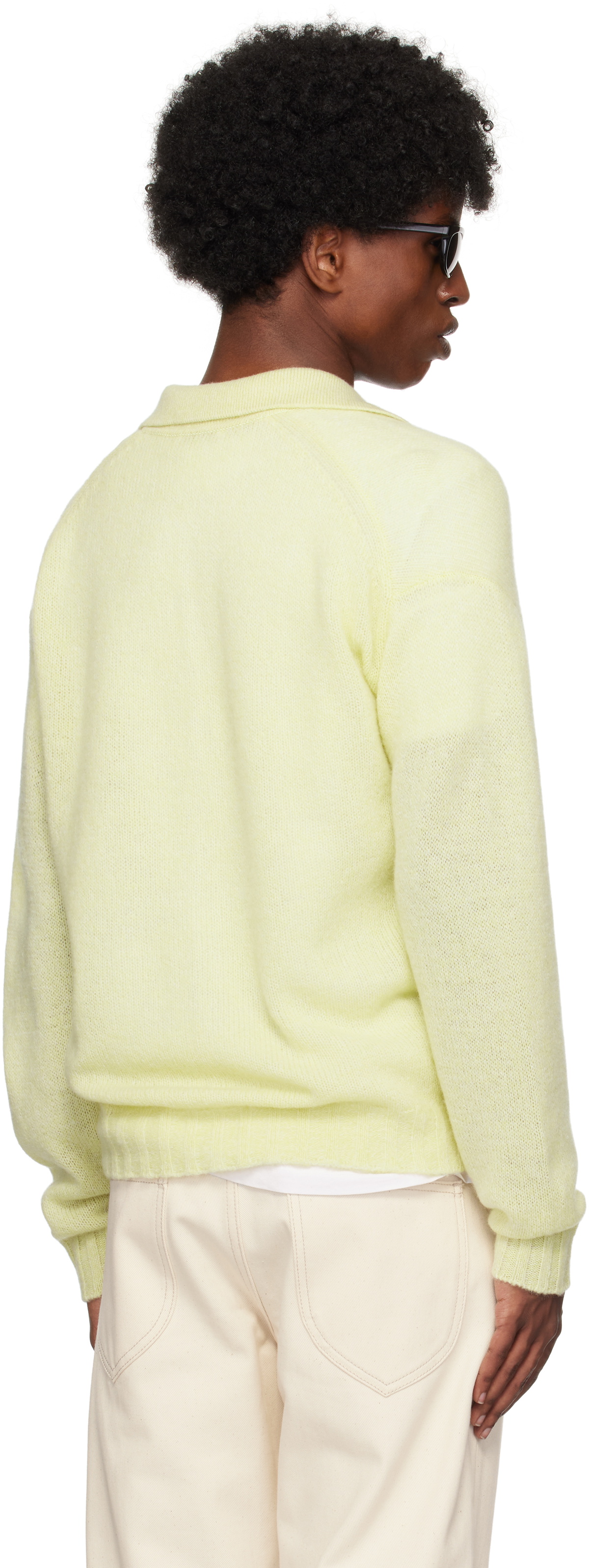 AURALEE Yellow Shetland Wool Cashmere Knit Cardigan Auralee