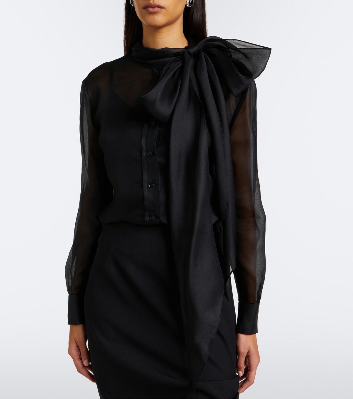 Carolina Herrera Tie-neck silk organza blouse
