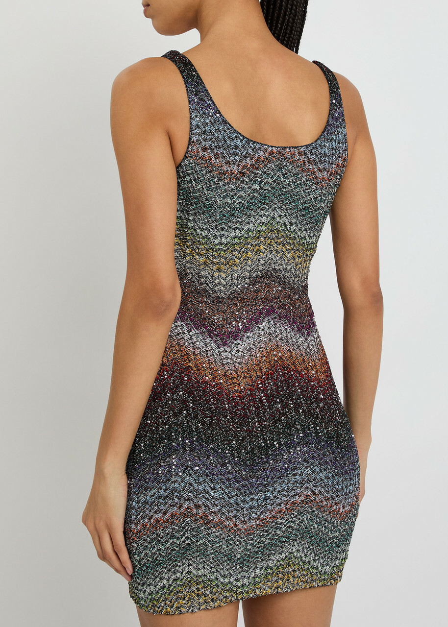 Missoni Sequin-embellished Zigzag Metallic-knit Mini Dress Multicoloured
