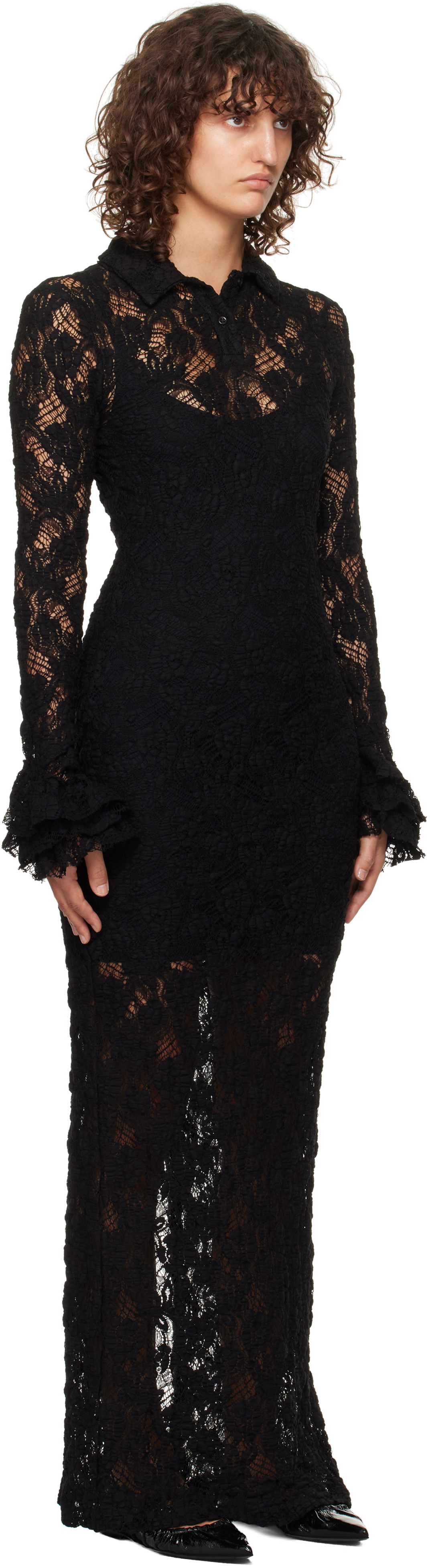 MSGM Black Lace Maxi Dress