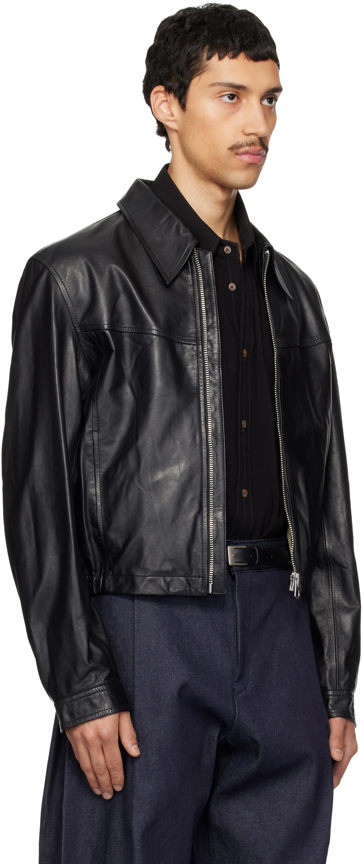 LEMAIRE Black Leather Biker Jacket