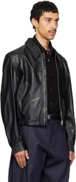 LEMAIRE Black Leather Biker Jacket