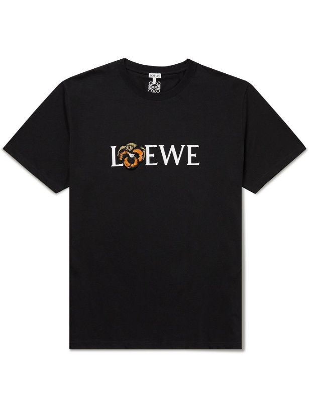 Photo: LOEWE - Joe Brainard Appliquéd Logo-Print Cotton-Jersey T-Shirt - Black