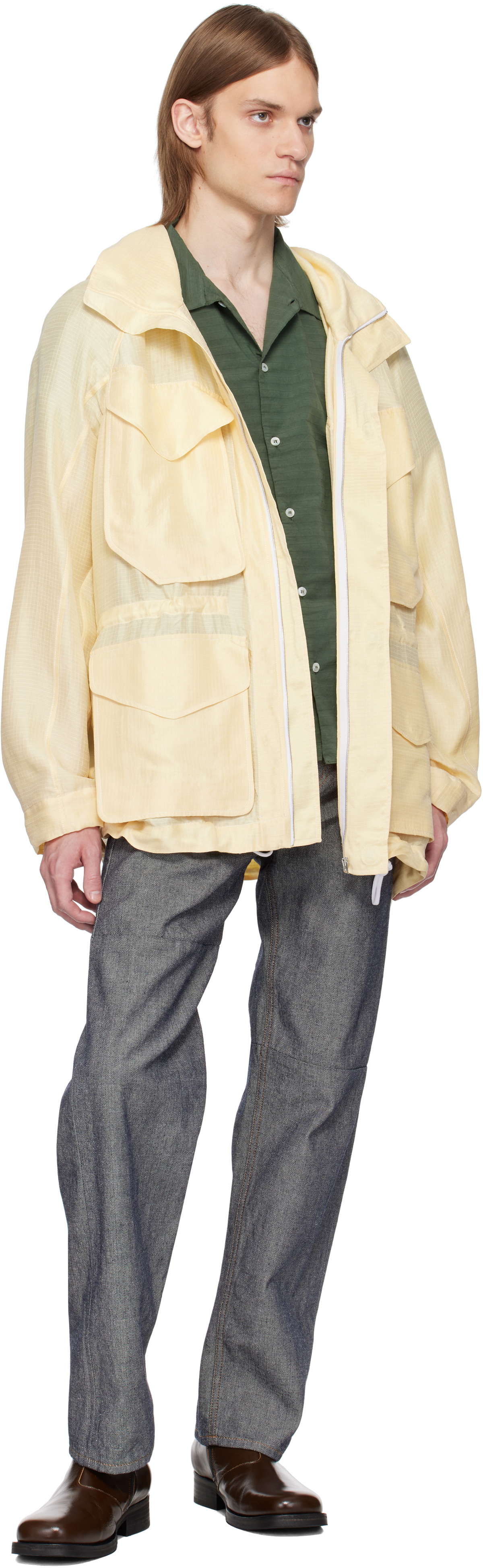 RANRA Yellow Explorer Silk Ripstop Long Hoodie Jacket