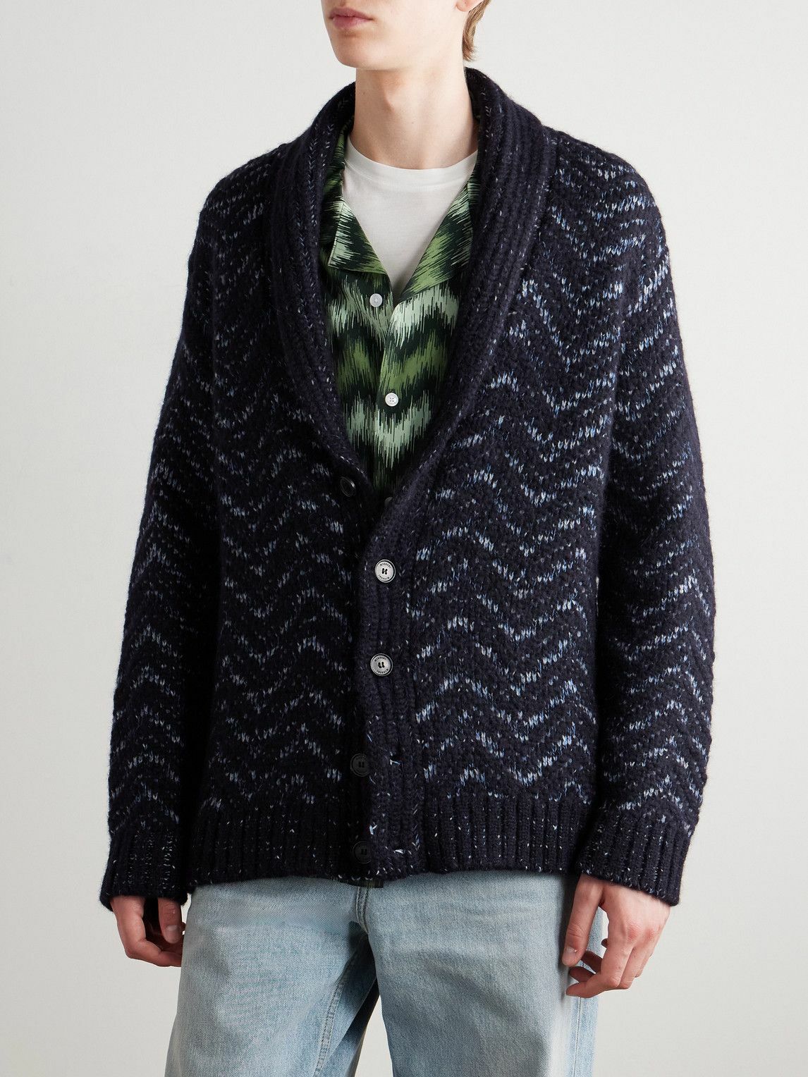 Missoni - Shawl-Collar Jacquard-Knit Cardigan - Blue