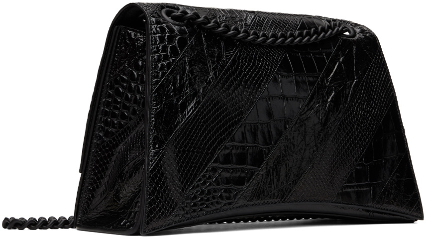Women's Crush Medium Chain Bag Crocodile Embossed in Black