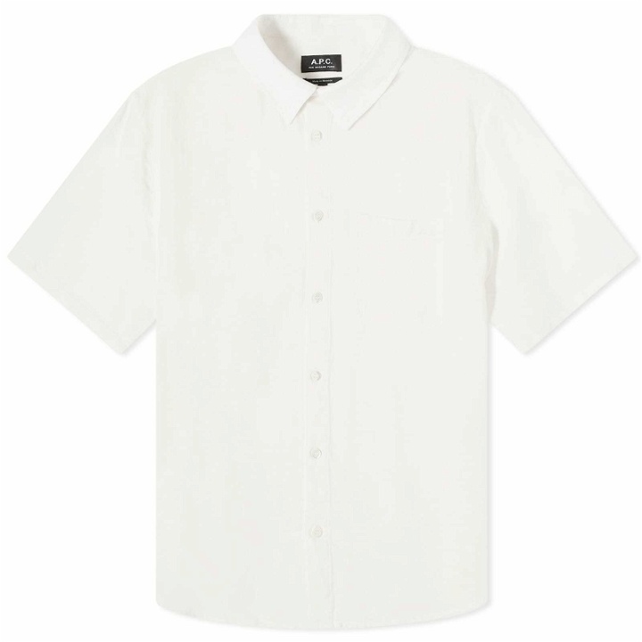 Photo: A.P.C. Men's Bellini Short Sleeve Linen Shirt in Off White