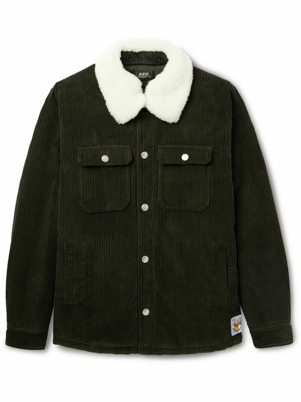 Photo: A.P.C. - Alenzo Wool-Trimmed Cotton-Corduroy Overshirt - Green