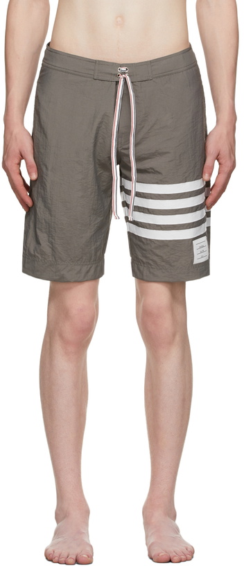 Photo: Thom Browne Grey Tech 4-Bar Board Swim Shorts