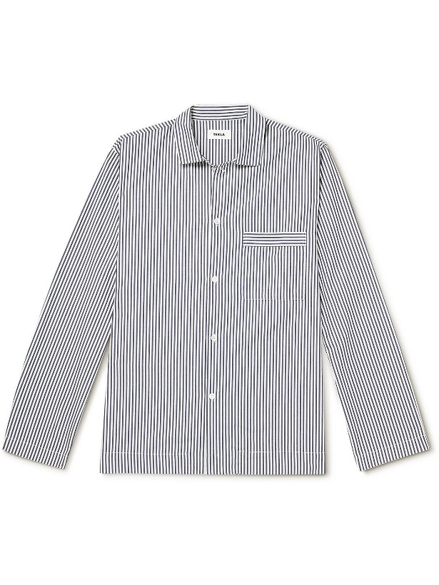 Photo: TEKLA - Striped Cotton-Poplin Pyjama Shirt - Blue