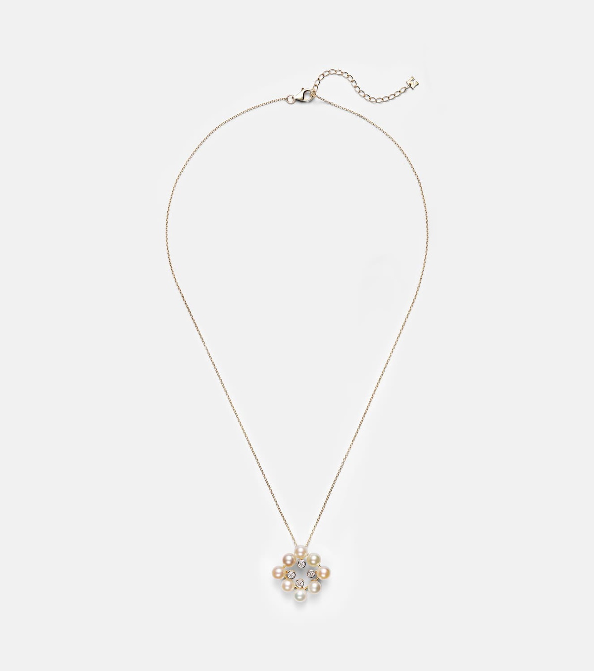 Mateo Cluster 14kt gold pendant necklace with pearls and diamonds