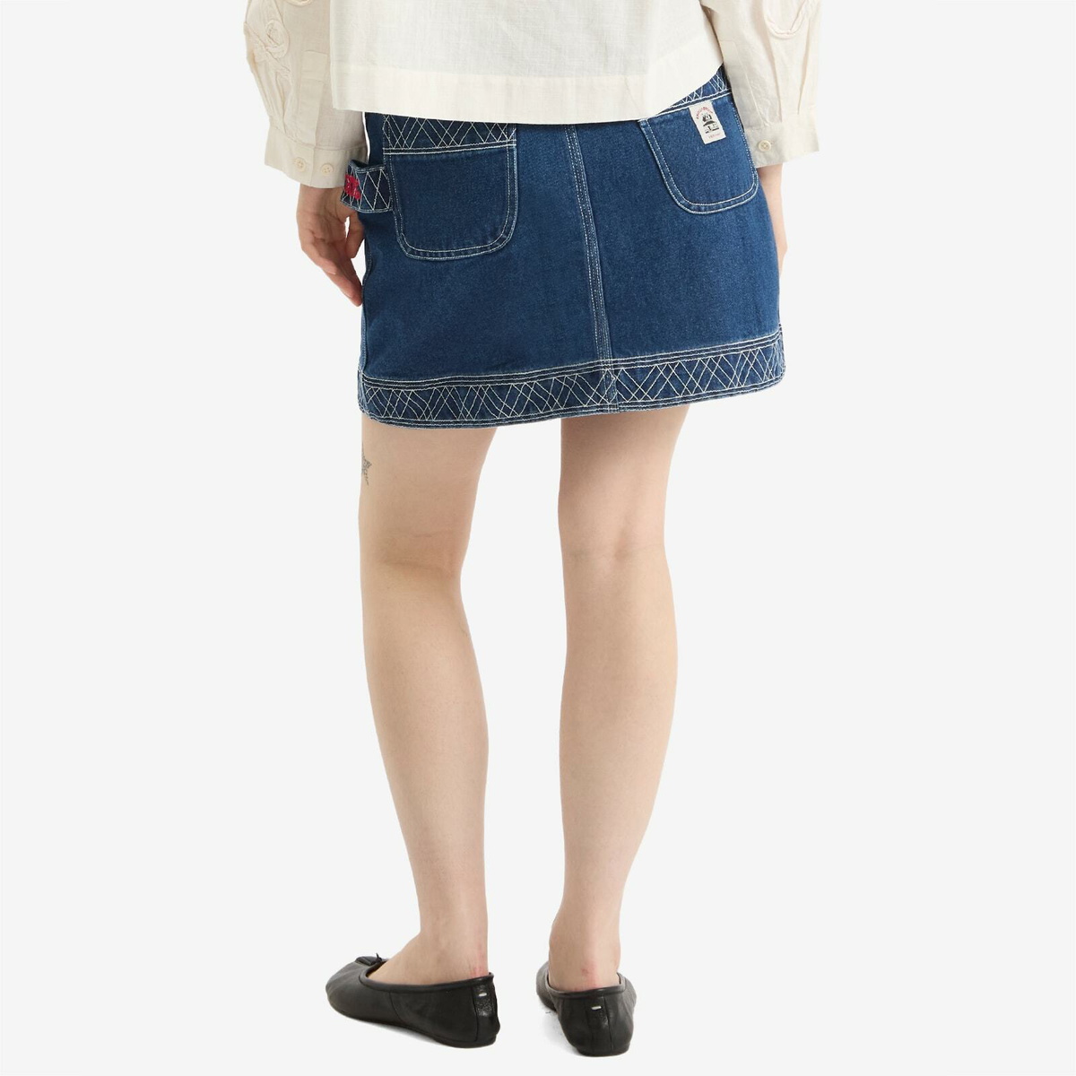 Bode Women's Embroidered Denim Skirt in Indigo