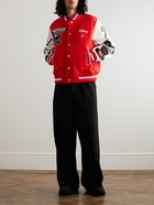 Givenchy - Disney Oswald Patchwork Leather-Trimmed Wool-Blend Bomber Jacket - Red