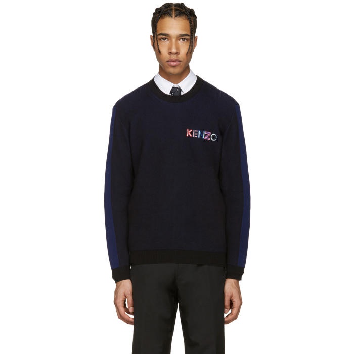 Photo: Kenzo Black and Navy Embroidered Ribbed Pullover