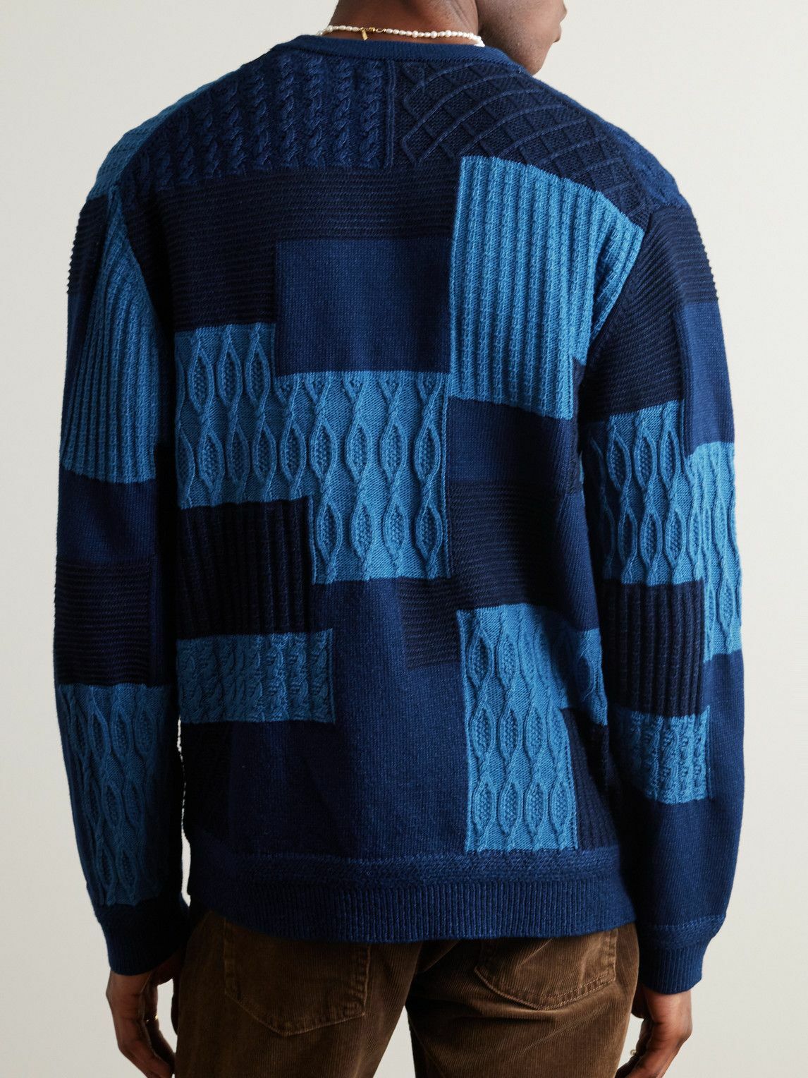 Beams Plus - Patchwork Knitted Cotton Cardigan - Blue Beams Plus