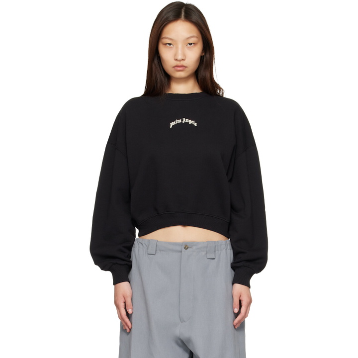 Photo: Palm Angels Black Curved Logo Crop Sweatshirt