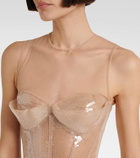 David Koma Sequined cady and mesh corset gown