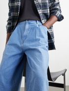 KAPITAL - Wide-Leg Pleated Denim Shorts - Blue