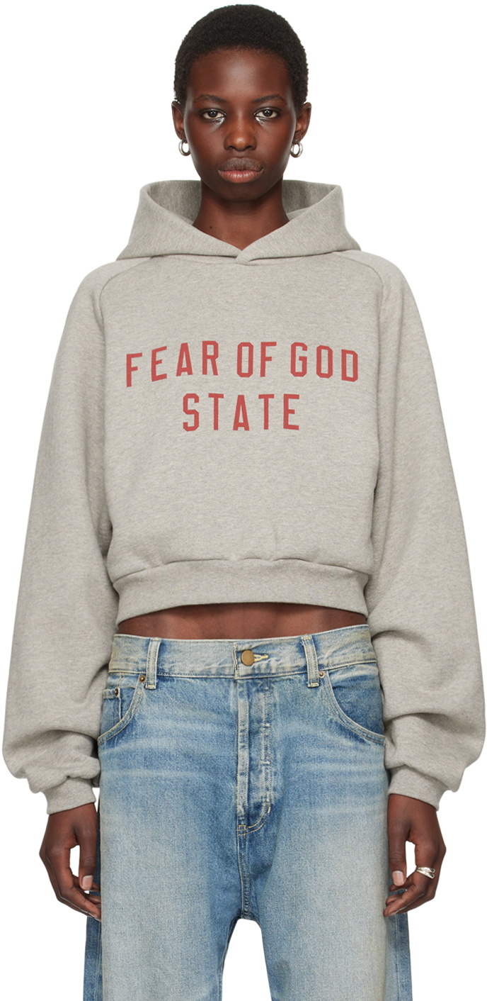 Fear of God ESSENTIALS Gray Cropped Hoodie Fear Of God Essentials