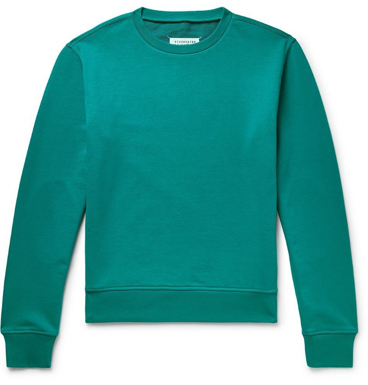 Photo: Maison Margiela - Leather-Trimmed Loopback Cotton-Jersey Sweatshirt - Men - Jade