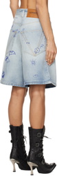 VETEMENTS Blue Scribbled Demin Shorts
