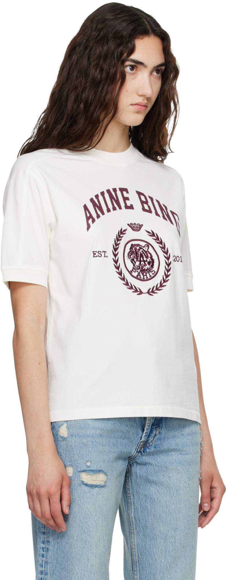 ANINE BING White Jaylin Collegiate T-shrit