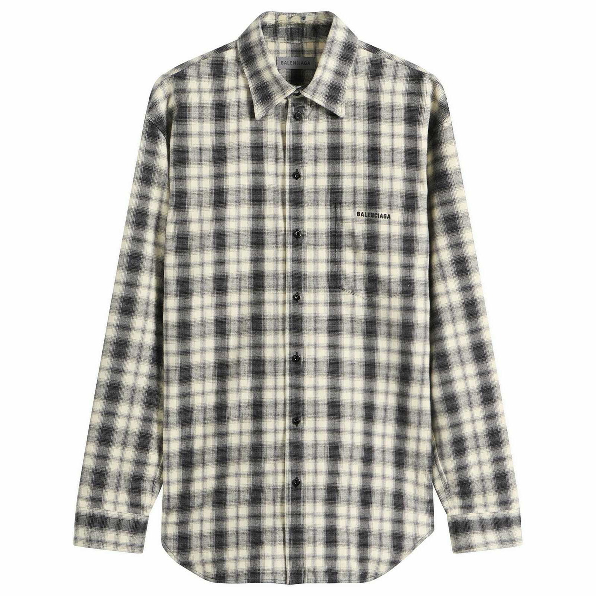 Balenciaga Men's Regular Fit Check Flannel Shirt in White/Black