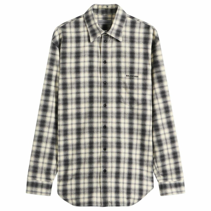 Photo: Balenciaga Men's Regular Fit Check Flannel Shirt in White/Black