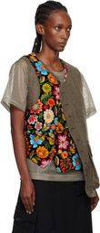 Comme des Garçons Homme Plus Khaki & Black Velvet Floral Pattern Embroidery Vest