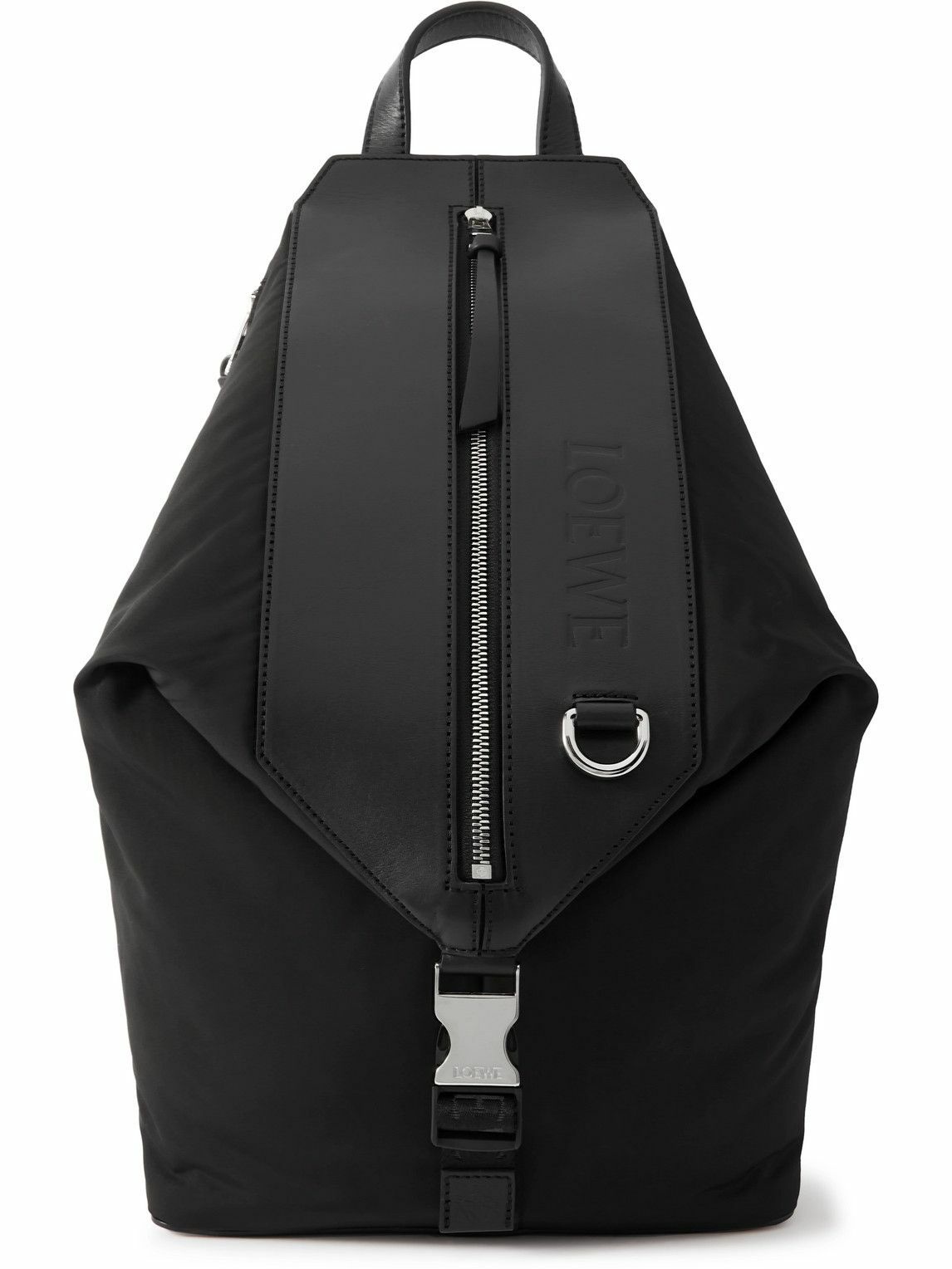 Photo: LOEWE - Logo-Embossed Leather-Trimmed Shell Backpack