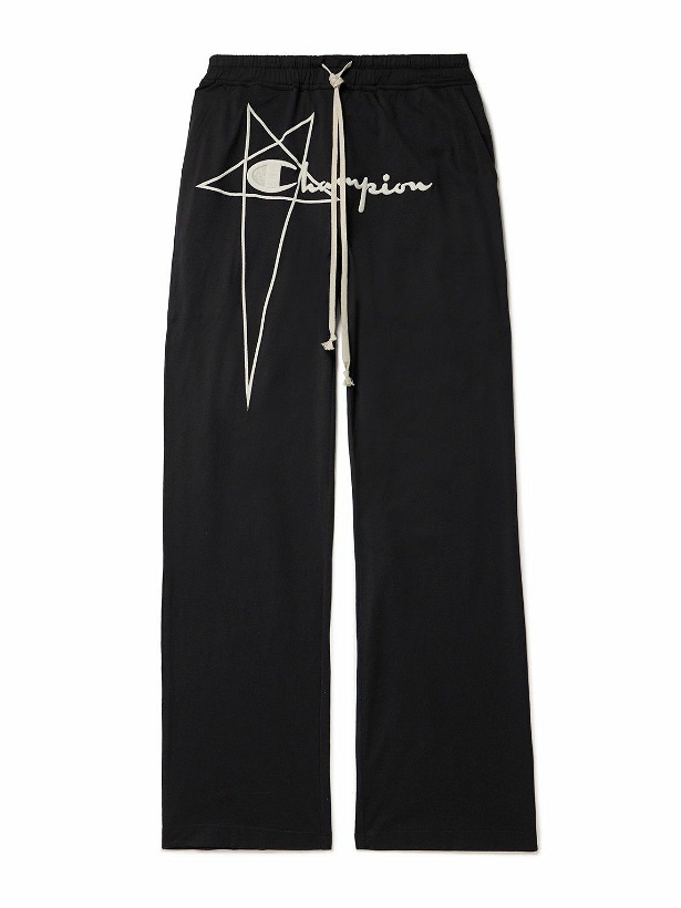 Photo: Rick Owens - Champion Dietrich Logo-Embroidered Organic Cotton-Jersey Sweatpants - Black