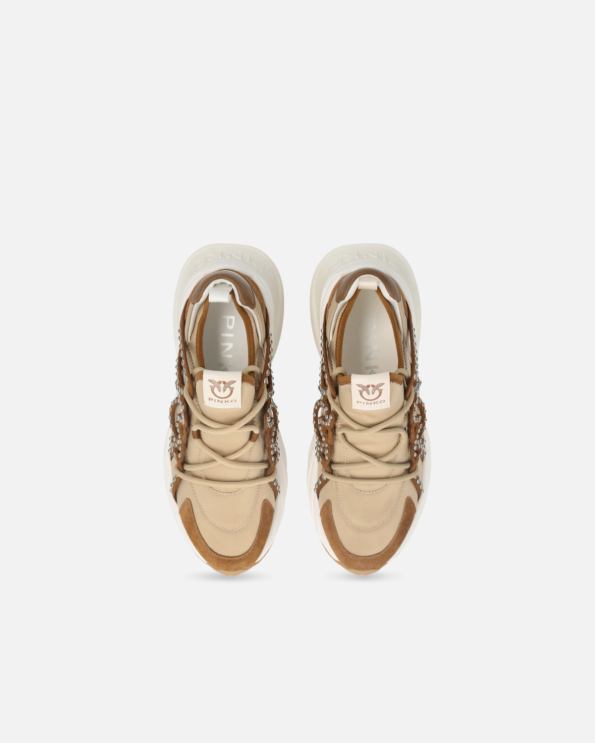 Pinko Ariel Sneakers With Laces And Rhinestones Rope Beige
