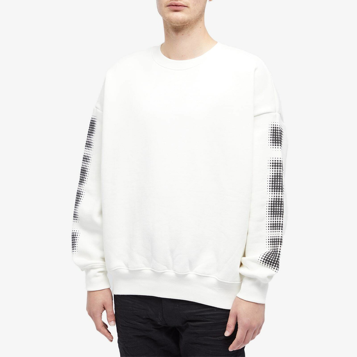 Purple Brand Men's Logo Arm Fleece Crew Sweat in Off White