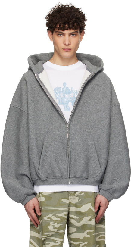 Photo: Alexander Wang Gray Dense Fleece Star Zip-Up Hoodie